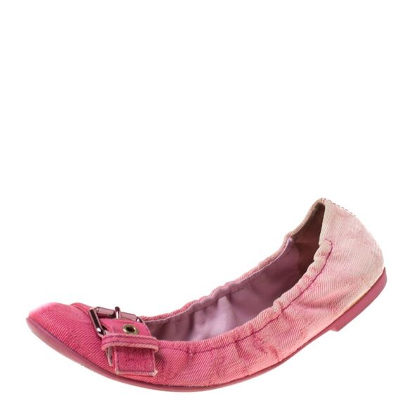 Louis Vuitton Pink Denim Buckle Scrunch Ballet Flats Size 37.5 - Picture 1 of 4